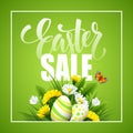 Easter greeting. Lettering Flower Egg. Vector illustration Royalty Free Stock Photo