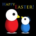 Easter greeting - two colored chicken eggs, text