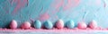 Easter Greetings Banner with German Text and Pastel Easter Eggs Hanging on Pink and Blue Textured Background for Holiday