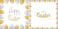 Easter greetings card. Gold - silver lettering isolated on white background with gold and silver realistic eggs. Royalty Free Stock Photo