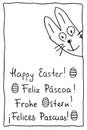 Easter greetings in different languages, written by hand in simple handwriting.