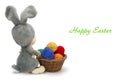 Easter Handmade Bunny with Eggs in Basket Royalty Free Stock Photo