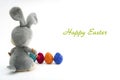 Easter Handmade Bunny with Eggs in Basket Royalty Free Stock Photo