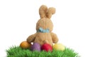 Easter Handmade Bunny with Eggs in Basket Royalty Free Stock Photo
