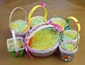 Easter handmade nest and baskets made from rope, paper and vegetables seeds