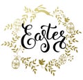 Easter handwritten calligraphic vector illustration with golden