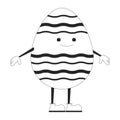 Easter happy egg with arms and legs black and white 2D line cartoon character