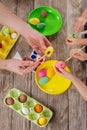 Easter. A happy family will paint eggs and get ready for Easter Royalty Free Stock Photo