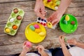 Easter. A happy family will paint eggs and get ready for Easter Royalty Free Stock Photo