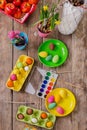 Easter. A happy family will paint eggs and get ready for Easter Royalty Free Stock Photo