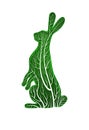 Easter hare concept, Easter rabbit looks like layered paper card with green leaf pattern, beautiful Easter holiday