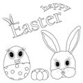 Easter hare and eggs. Happy Easter inscription.