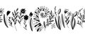 Hand drawn vector seamless border with flowers and herbs. Royalty Free Stock Photo