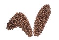 Easter holiday background with bunny ears made of freshly roasted coffee beans on a white background. Creative easter concept.