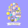 Easter Holiday Card with Flat Icons Set Egg shaped Royalty Free Stock Photo