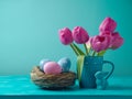 Easter holiday concept with tulip flowers Royalty Free Stock Photo