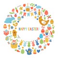 Easter holiday cute colorful icons vector set