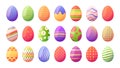 Easter holiday egg. Abstract cute colorful eggshell icons, traditional ornament elements with minimal pattern for