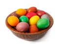 Easter holiday. Easter eggs in a clay plate on a white background isolated Royalty Free Stock Photo