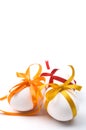 Easter holiday eggs with colorful bows Royalty Free Stock Photo