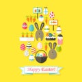Easter Holiday Greeting Card with Flat Icons Set Egg shaped Royalty Free Stock Photo