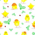 Easter seamless pattern with little cute chickens in vector.