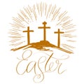 Easter holiday religious calligraphic text , cross symbol of Christianity hand drawn vector illustration sketch