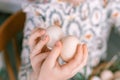 easter holiday time in spring season. traditional children hands are shackling, jarping or dumping with eggs Royalty Free Stock Photo