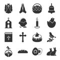 Easter, holy black simple icons set for web