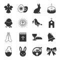 Easter, holy black simple icons set for web