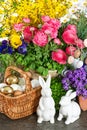 Easter home interior decoration with spring flowers