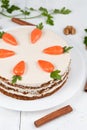 Easter homemade carrot cake with little carrots on