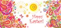 Easter horizontal decorative banner with floral abstract pattern and eggs