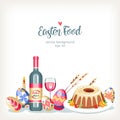 Easter horizontal festive food background with traditional easter eggs and cakes Royalty Free Stock Photo