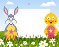 Easter Horizontal Frame - Rabbit & Chick Royalty Free Stock Photo