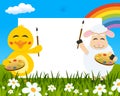 Easter Horizontal Painters - Chick & Lamb Royalty Free Stock Photo