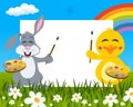 Easter Horizontal Painters - Rabbit & Chick Royalty Free Stock Photo