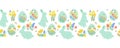 Easter horizontal seamless border pattern. Cute floral easter rabbit bunny eggs spring flowers vector illustration Royalty Free Stock Photo