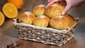 Easter Hot Cross Buns in a Basket.