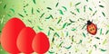 Easter illustration with red Easter eggs, lady bug and green grass background Royalty Free Stock Photo