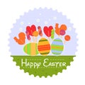 Easter illustration with colorful eggs and candies in flat style. Holiday decoration element. Easter, spring concept