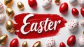 Easter Illustration: Eggs with Red Spots, Red Brushstroke with \