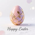 Decorated egg with golden leaves and flowers, pastel colors Royalty Free Stock Photo