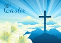 Easter Illustration. Greeting Card With Cross And Lilies.