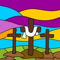 Easter illustration. Three crosses on Calvary