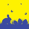 Easter illustration on a yellow background.Siny Silhouette of a