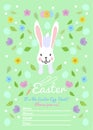 Easter invitations templates with eggs, flowers, floral frames, cute bunny and typographic design