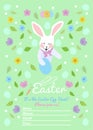 Easter invitations templates with eggs, flowers, floral frames, rabbit and typographic design