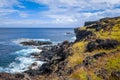 Easter island cliffs and pacific ocean landscape Royalty Free Stock Photo