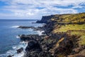 Easter island cliffs and pacific ocean landscape Royalty Free Stock Photo